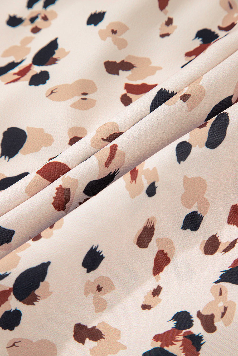 Beige Abstract Print Surplice V Neck Cuffed Sleeve Empire Waist Plus Size Dress