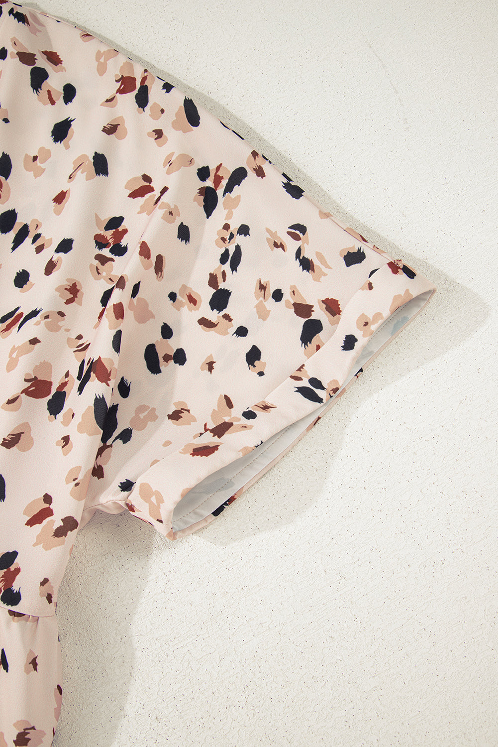 Beige Abstract Print Surplice V Neck Cuffed Sleeve Empire Waist Plus Size Dress